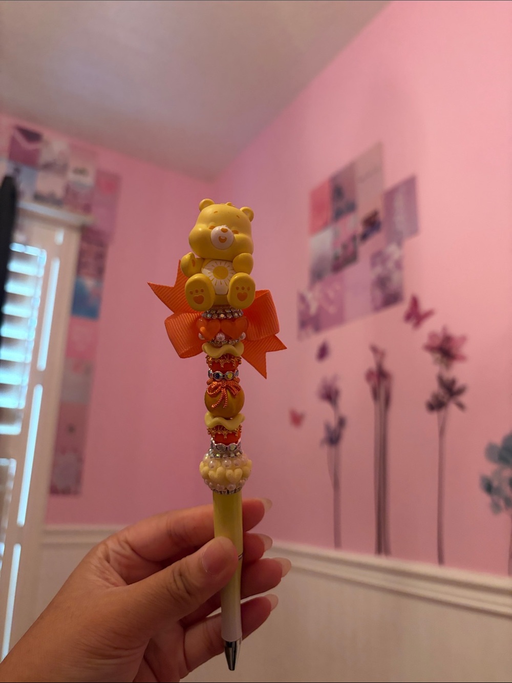 Cute Yellow Bear Pen with Orange Bow